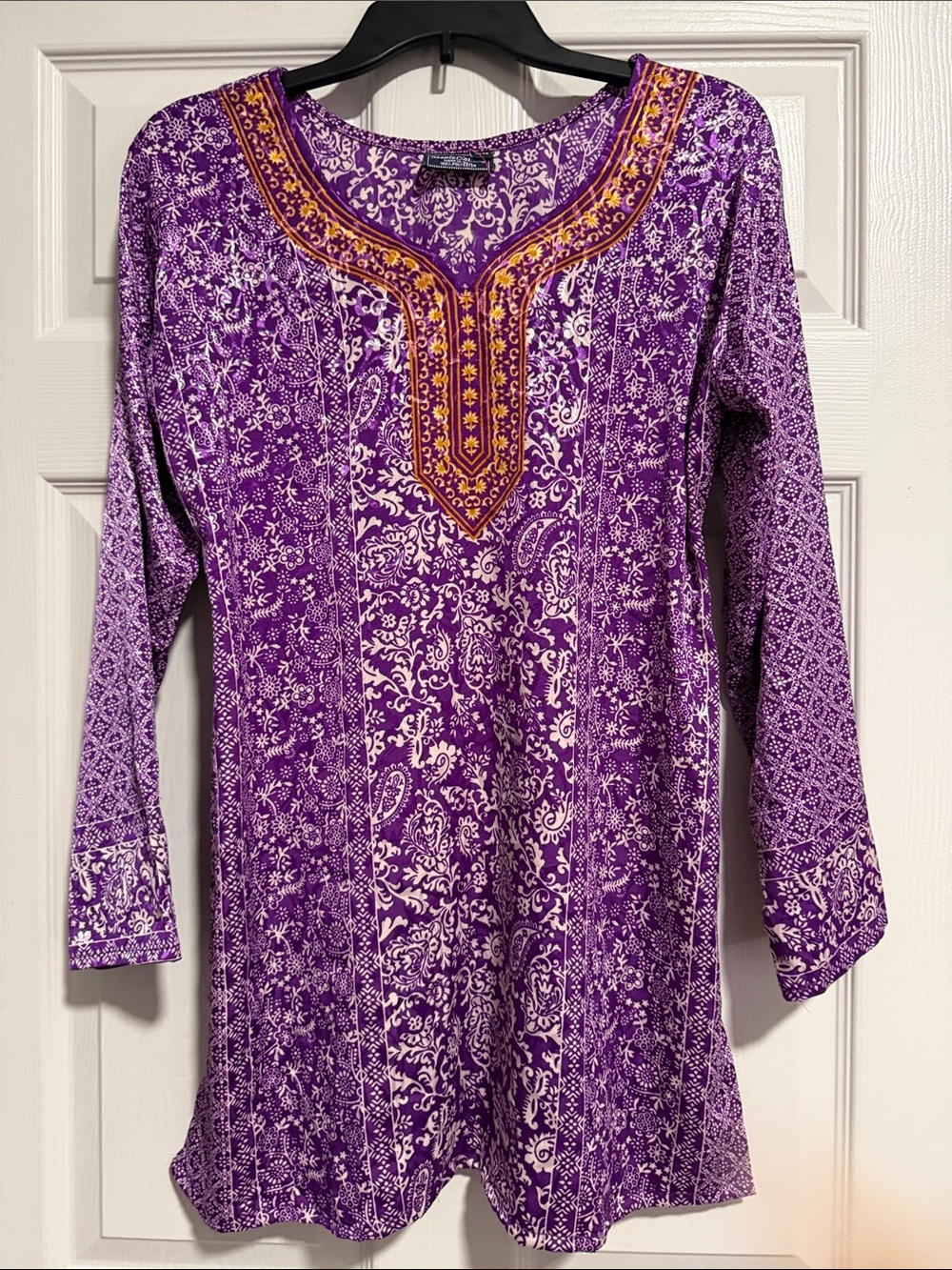 Women’s Purple Printed Tunic with Embroidered Yoke